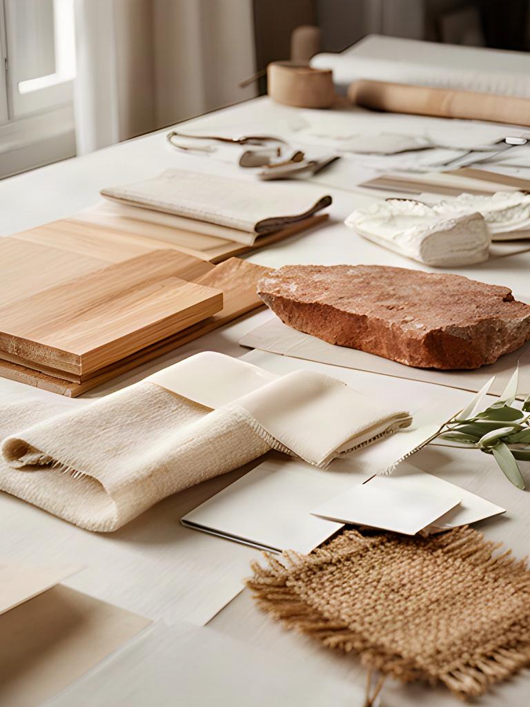 Moodboard di materiali naturali nello studio di interior design a Morrovalle