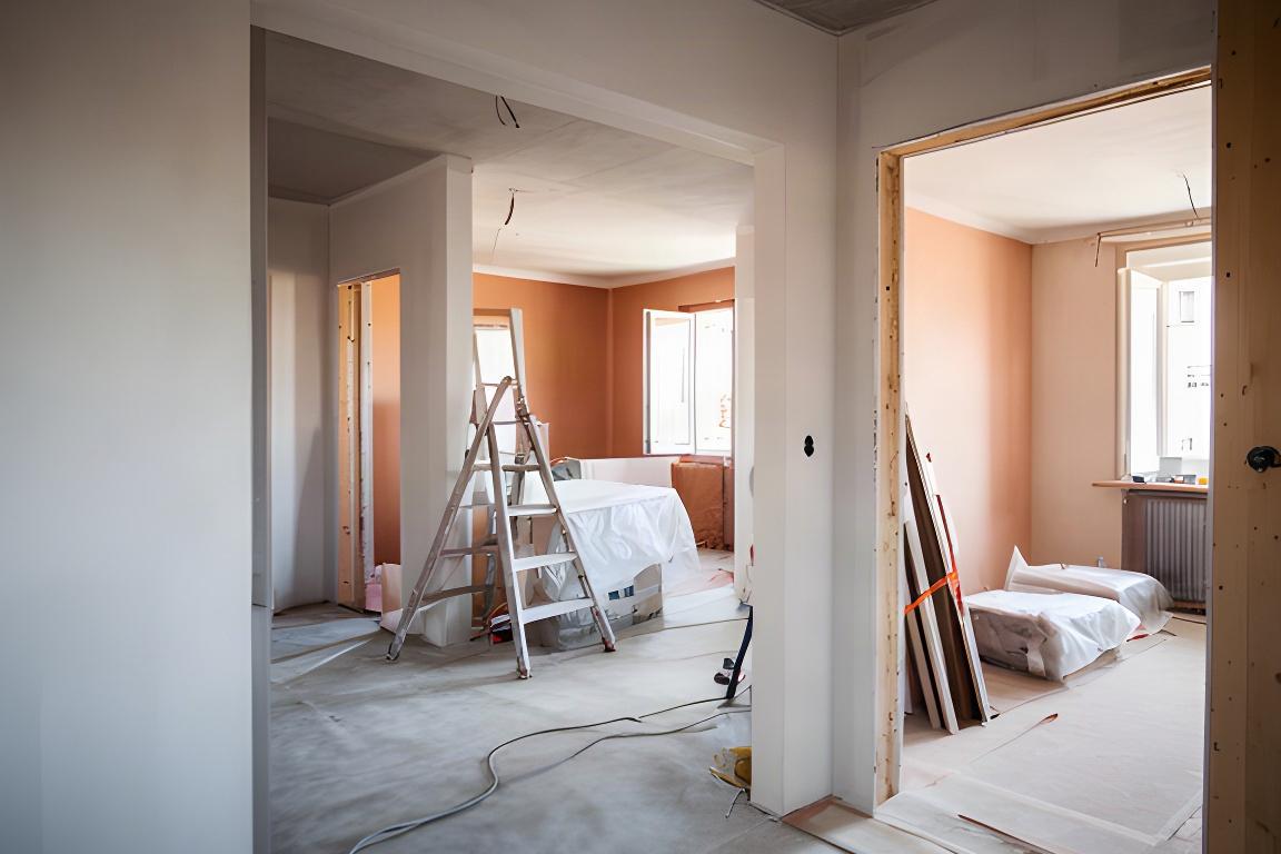 Cantiere di ristrutturazione di un appartamento con pareti pronte per le nuove finiture
