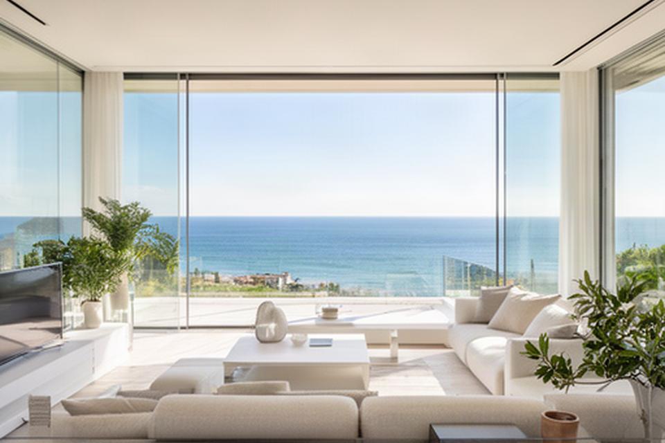 Villa moderna vista mare a Porto Recanati con vetrate ampie e soggiorno luminoso