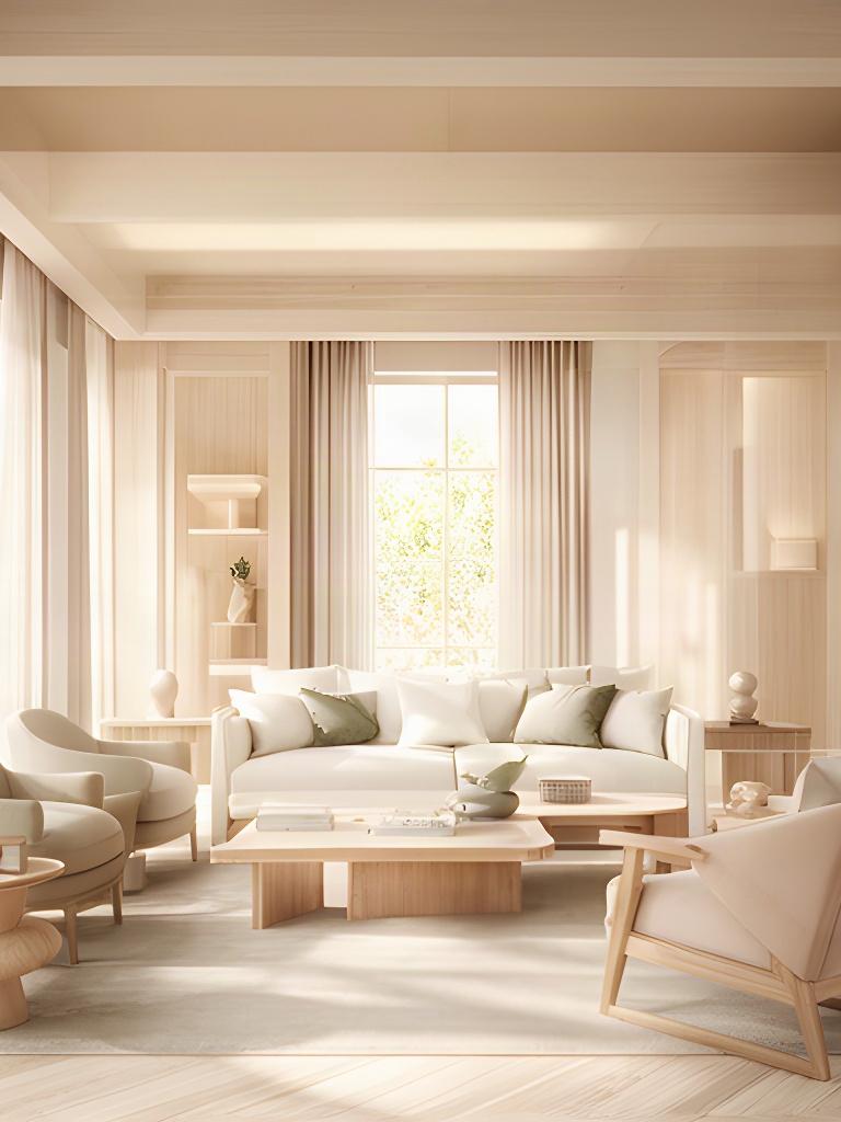 Interno residenziale luminoso con materiali naturali e arredi su misura
