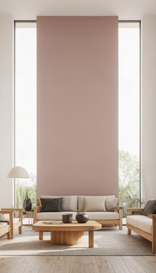 Soggiorno contemporaneo con luce naturale, parete colorata e arredo in legno